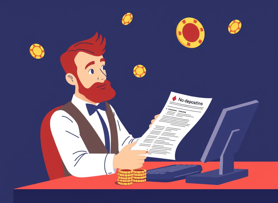 A player reviews the fine print of a no-deposit bonus offer at a licensed casino.